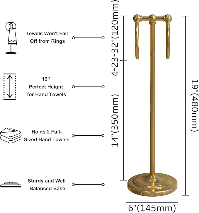 BGL Fingertip Towel Holder Stand Hand Towel Ring for Bathroom or Kitchen Vanity Countertops to Store Hand Towels Washcloths or dishcloths - 2 Hanging Rings,Gold…