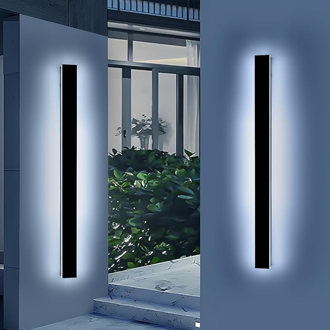 2 Pack 57inch Modern Outdoor Wall Lights, Long Strip Exterior LED Wall Sconce, 6000K Cold White, IP65 Waterproof, 50W, Black Outside Lighting Fixture for Porch, Garden, Fence, Balcony