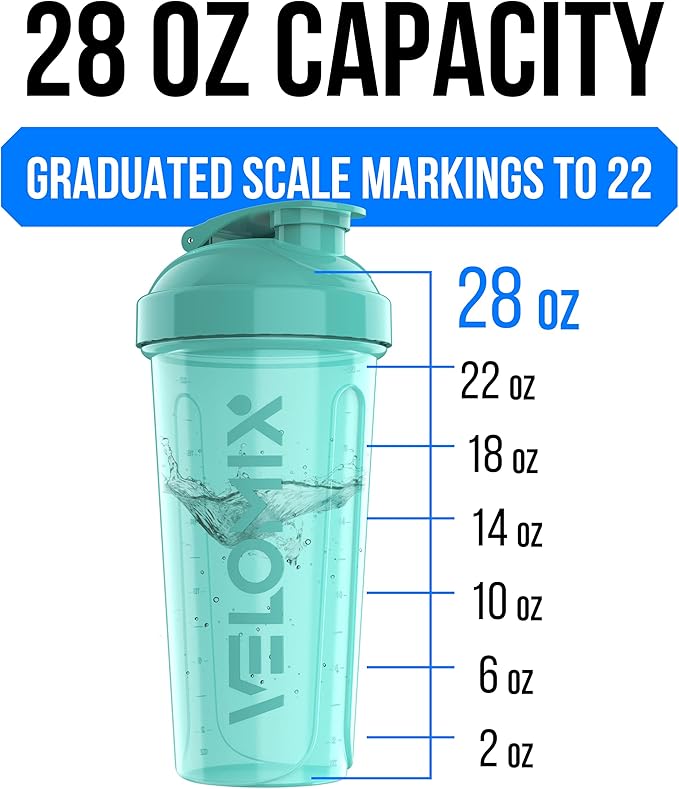 VELOMIX -6 PACK- 28 OZ Protein Shaker Bottles for Protein Mixes, Shaker Cups for Protein Shakes, Large Shaker Bottle Pack, Shaker Cup, Shakers for protein Shakes (Most Popular)