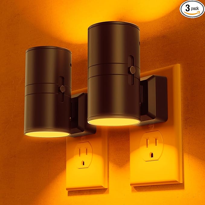 Briignite Night Lights Plug into Wall, Modern LED Night Light Plug in, Dusk to Dawn Sensor,Amber Night Light 0-100LM Adjustable Brightness, Dimmable NightLight for Hallway, Bedroom, Stairway, 2 Pack