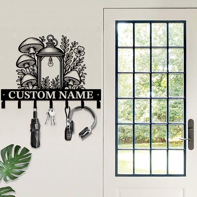 Customized Keys Holder - Personalized Mushroom Wonderland Key Hooks Wall Metal Sign Decor,Wall Holder,Door Hook (Style I)