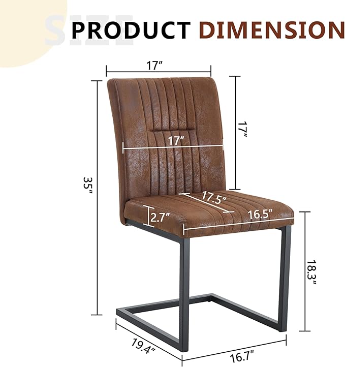 Modern Dining Chairs Set of 4, White Faux Leather Kitchen Chairs, Upholstered Armless Dining Room Chair with Gold Mental Legs Heavy Duty, Comfortable (Style 2 Brown Chiars, Set of 4)