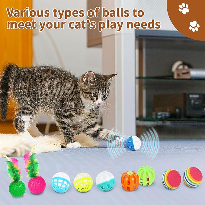 iCAGY 25-Piece Cat Toys Kit with Rainbow Cube Tunnel - Interactive Cat Toy Bundle for Indoor Cats, Kitten Playtime Variety Set Includes Springs, Balls, Mice & Noise Toys