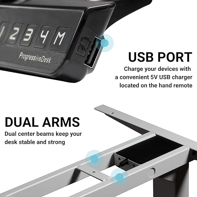 Progressive Automations Standing Desk Corner Frame. Adjustable Height and Width Legs with Triple Electric Motors for Home Office L Shaped Desk FLT-05 Black