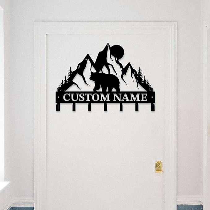 Personalized Custom Name Bear Key Wall Hooks,Metal Bear Keys Clothes Hooks,Metal Bear Wall Home Storage Decorative,For Front Door, Hallway, Kitchen, Bedroom,Keys,Hats (Style L)