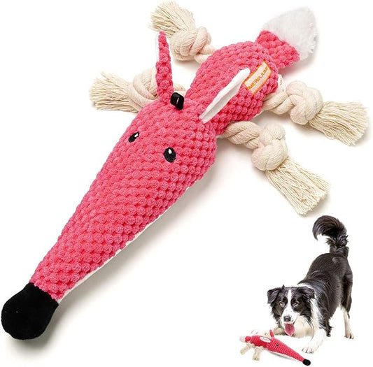 KOL Plush Dog Toy, Squeaky Interactive Puppy Dog Toys with Crinkle Paper, Durable Chew Toys for Small and Medium Dogs with Mouse Shape