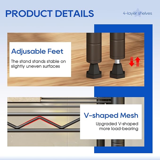 4-Tier Storage Shelves 35.4" L x 13.3" W x 53.7" H Metal Garage Shelves Standing Storage Shelf Adjustable Layer Racks with Steel Frame Suitable for Kitchen, Garage or Commercial Use (Black)