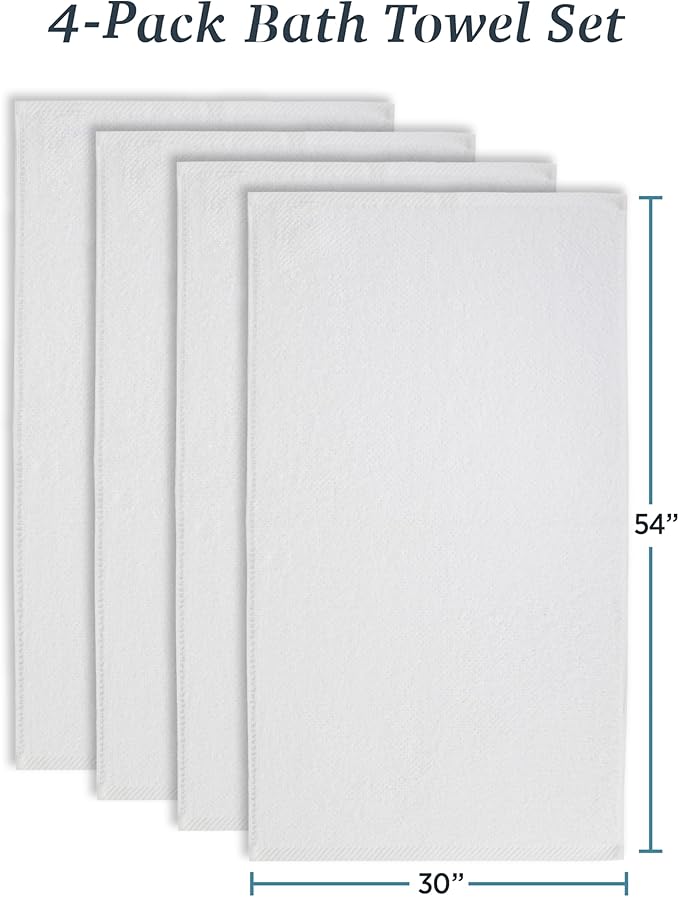 Welhome Franklin 100% Cotton Popcorn Textured Towel Set - 4 Pack Bath Towels, 600 GSM, Soft & Plush, White