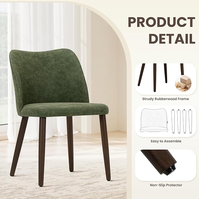 Wooden Dining Chairs Set of 6, Upholstered Kitchen Dining Room Chair, Modern Farmhouse Dinner Chair for Restaurant & Cafe, Green