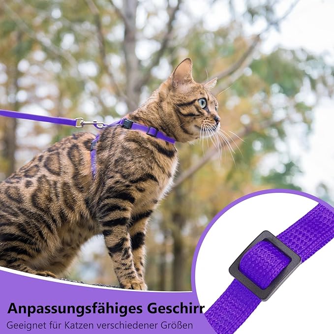 PUPTECK Adjustable Cat Harness and Leash Set Escape Proof Kitten Strap Collar for Walking Travel, Purple