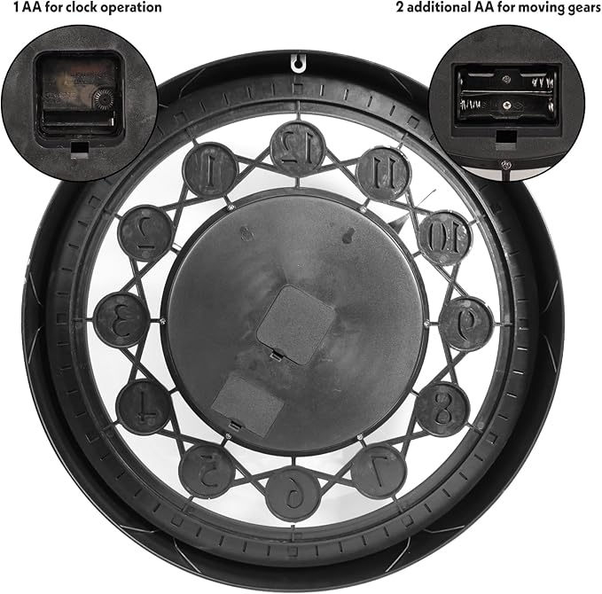 24 Inch Wall Clock with Moving Gears Large Industrial Steampunk Metal Clock Antique Gold Oversized Farmhouse Decor Wall Clock for Living Room Home Office(Bronze Brown-Arabic Numerals)