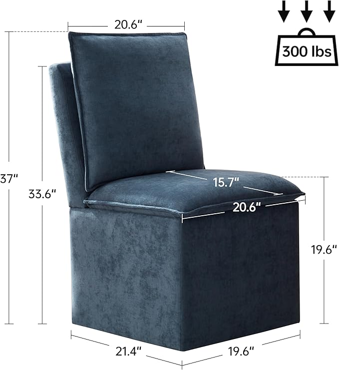 VKNOW Upholstered Dining Chairs, Modern Rolling Chairs with Storage and Wheels, Linen Armless Chair with Cushion and Backrest, Dining Room Chairs for Living Room Kitchen Bedroom, Nav