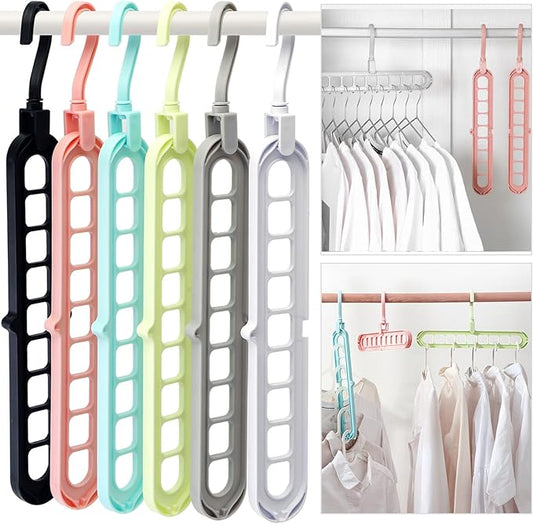 Closet Organizers and Storage,College Dorm Room Essentials,Pack of 6 Multifunctional Organizer Magic Space Saving Hangers with 9 Holes Storage Organization for Wardrobe Closet