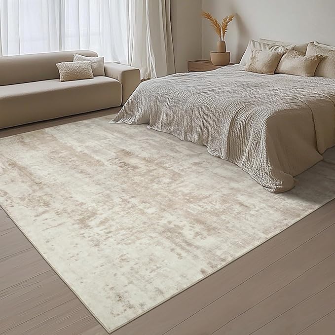 Washable Rugs 8x10 Area Rugs for Living Room - Modern Abstract Rugs for Bedroom,Dining Room,Large Soft Low Pile Carpet with Non Slip Rubber Backing,Neutral Accent Nursery Rug- Yello Brown