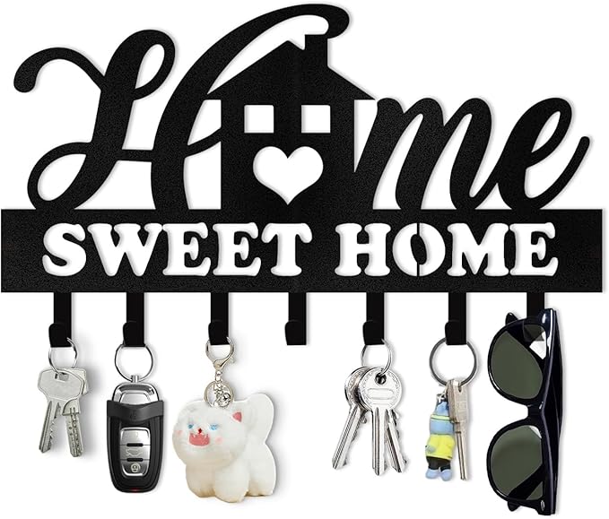 Personalized Key Holder Wall Mount, Custom Family Name Key Holder for Wall, Key Rack Coat Hooks, Home Sweet Home Wall Metal Decor for Living Room Entryway Bathroom Kitchen, Housewarming Gifts Color01