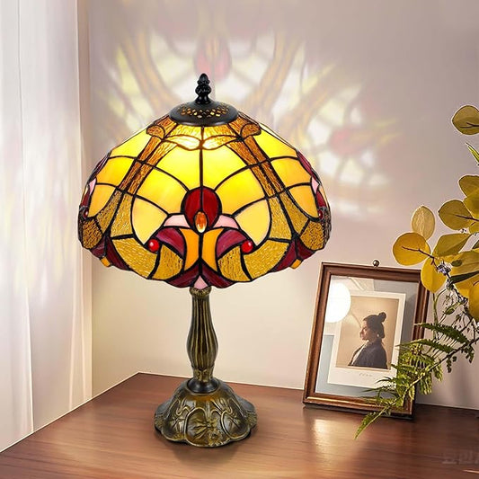 Majestic 12-Inch Tiffany Style Table Lamp,Handcrafted Baroque Stained Glass Lamp with 9W LED,Grand Tiffany Lamps for Living Room, Dining Room, Luxury Home Decor.