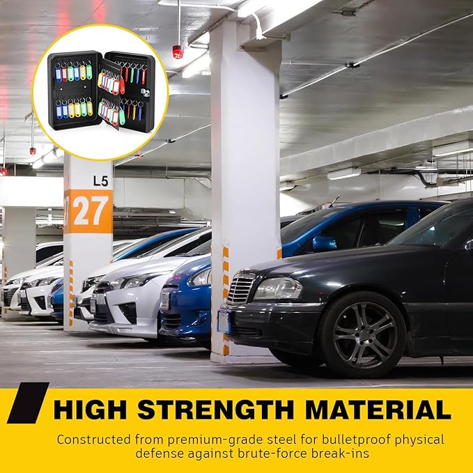 Ripeng 48-Keys Key Lock Box Wall Mount Steel Cabinet Security Holder with Tags and Hooks Key Organizer Wall Safe Storage for Car Office Hotel House Rental Business, Black