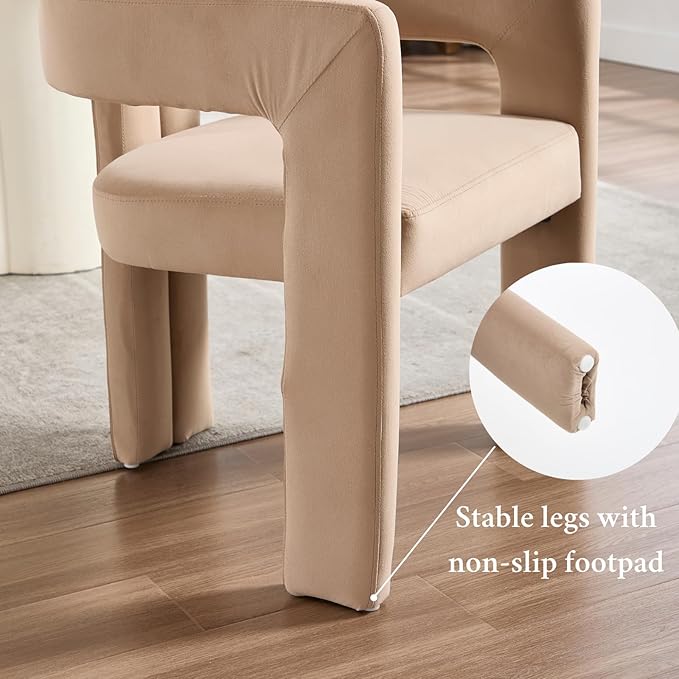 Modern Dining Chairs Set of 2, Upholstered Side Chairs Velvet Fabric Guest Chairs with Barrel Backrest Armchair for Dining Room Living Room, Khaki