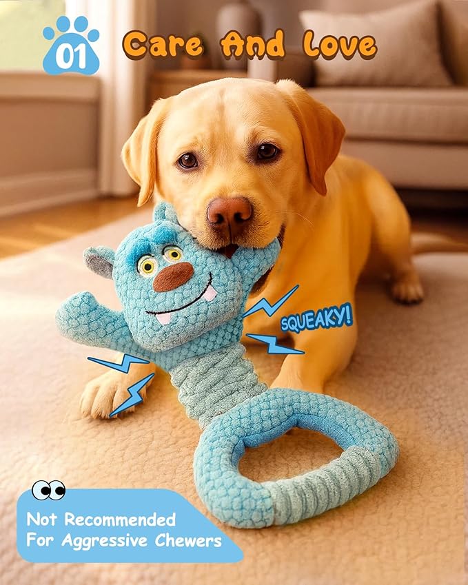 Swooflia Tug of War Dog Toy-Squeaky Plush Tug a War Dog Toy for Medium Large Breed Dogs to Keep Them Busy, Interactive Crinkle Doggie Toy, Cute Monster with Soft Long Pull Handle