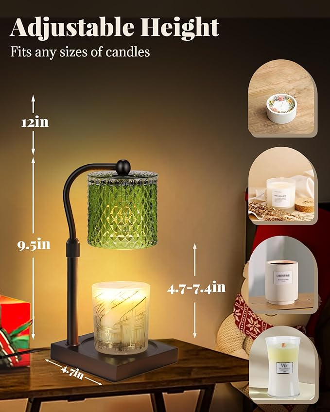 Candle Warmer Lamp with Timer Dimmer Adjustable Height, Birthday Gifts for Women, House Warming New Home Decor Gifts for Mom, Electric Wax Warmer for Jar Candles, Green