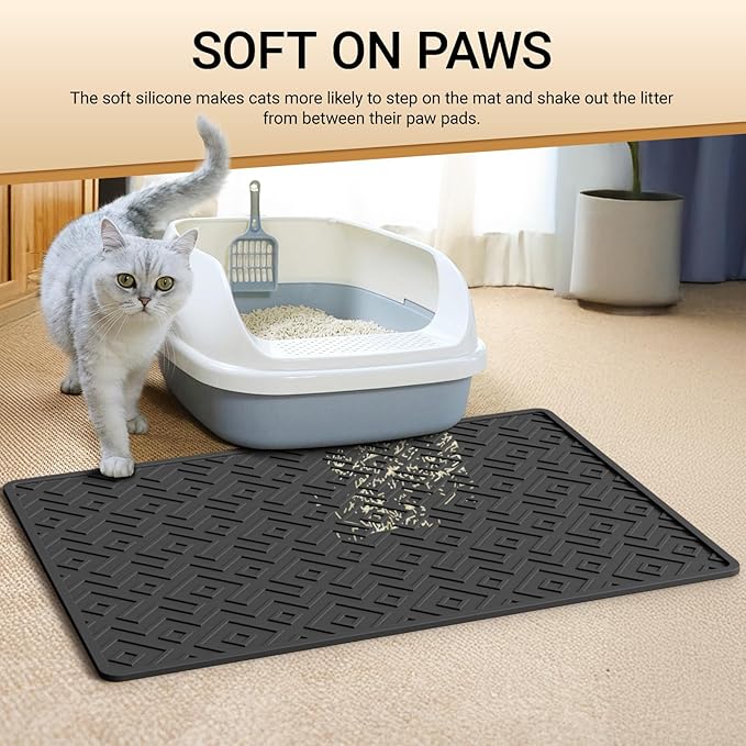Cat Litter Mat 28"x20" – Large Silicone Litter Trapping Mat, Waterproof, Non-Slip, Easy to Clean, Soft & Durable Floor Mat for Cats & Pets