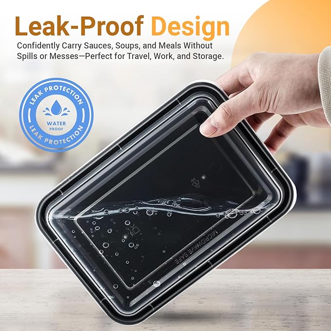 Koppochef 26oz Meal Prep containers [50 Pack], Leakproof and Durable, Microwave Dishwasher Freezer Safe, Single Compartment Stackable Take Out Food Containers with Lid, BPA Free and Recyclable