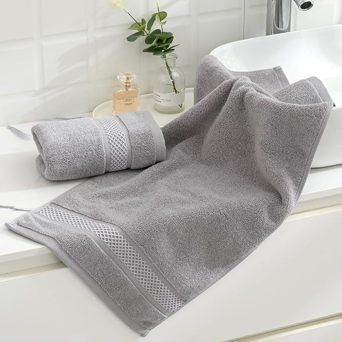 sense gnosis Grey Hand Towel Set of 2 Super Soft Absorbent Plush 100% Cotton Hand Towels for Bathroom Decorative 13 X 29 Inch