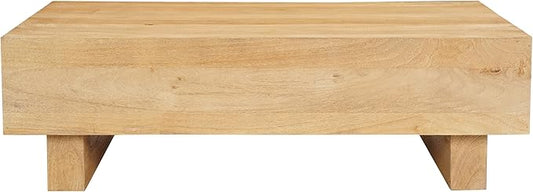 TUP THE URBAN PORT Elias Coffee Table | 42" Rectangular Top | Sandblasted Natural Brown Mango Wood | Wood Sustainably Harvested