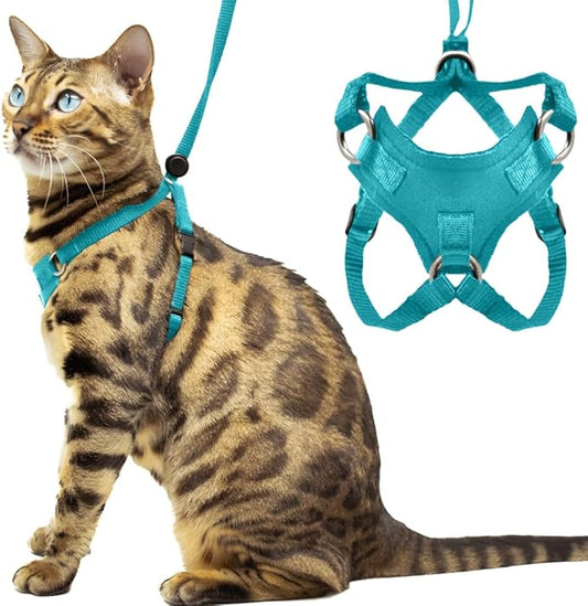 Houdini™ Escape Proof Cat Harness and Leash Set by OutdoorBengal – Turquoise, Medium Cat Harness for Walking