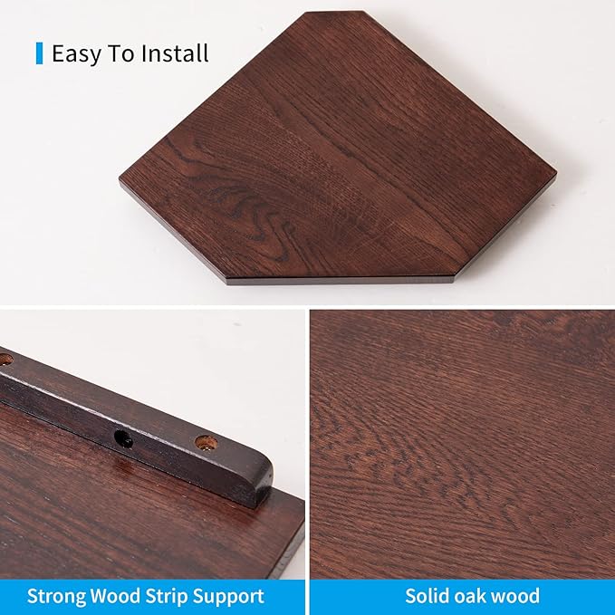 Corner Shelf Wall Mount, Set of 2 Solid Oak Wood Floating Corner Shelves with Wire Hole Display Shelf with Wire Hole Small Plant Display for Kitchen Living Room Bedroom