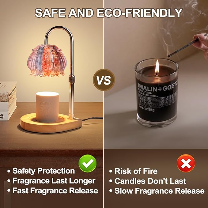Candle Warmer Lamp with Timer, Adjustable Height Dimmable Candle Warmer Light, Gift for Women Glass Shade Electric Jar Candle Warming Lantern,Home Decor Cozy House Warming Gifts, White Orange