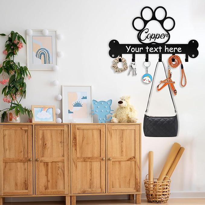 Personalized Dog Leash and Key Holder for Wall - Custom Name Metal Wall Mount With Hooks, Storage Organizer, Key Rack Decor - Gifts for Dog Lovers, Entryway, Farmhouse
