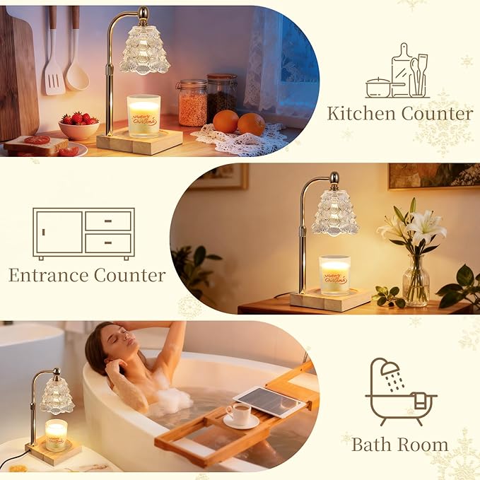 Candle Warmer Lamp with Timer Dimmer Adjustable Height, Candle Warmer with 2 Bulbs for Jar Candles, Home Decor, Birthday Gifts for Women