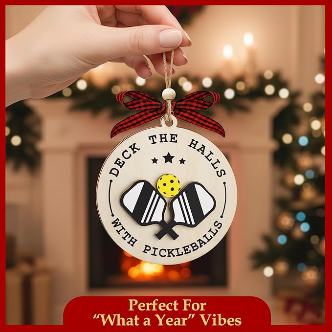 2 Layer Pickleball Christmas Ornament - Pickle Ball Ornaments for Christmas Tree - Pickleball Gifts for Women, Men Players - Sport Ornament 2025 - Pickle Ball Gifts - Deck The Halls with Pickleballs