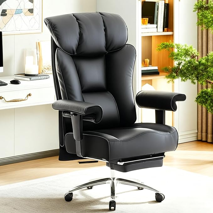 Efomao Big and Tall Office Chair 450lbs, Heavy Duty Executive Office Chair with Lumbar Support, Adjustable Armrests & Footrest, Ergonomic High Back Desk Chair for Home Office, Black