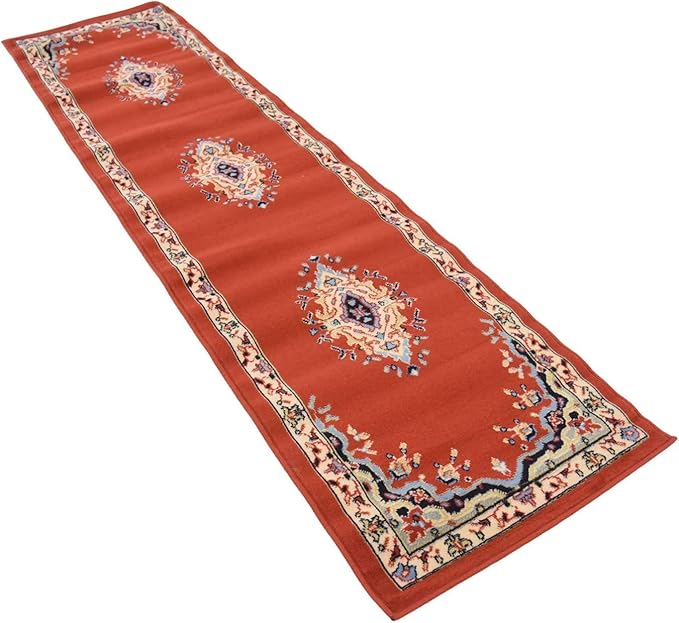 Unique Loom Reza Collection Traditional Persian Style Area Rug, 2 ft 2 in x 8 ft 2 in, Terracotta/Ivory