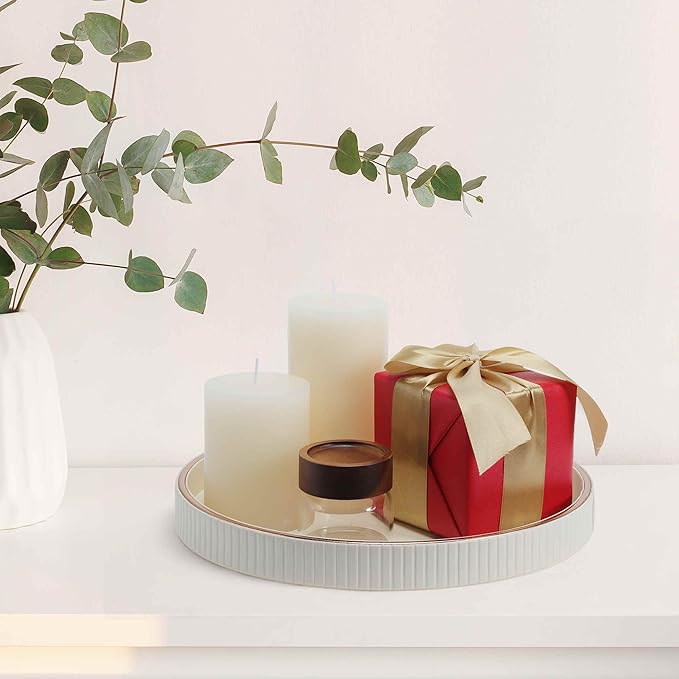 Decorative Tray, Round Tray Decor, Desk Organizer for Coffee Table, Living Room, Kitchen Counter, Beige