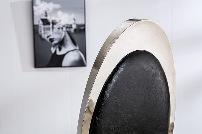 Goujxcy Dining Chair Set of 2, Leatherette Dining Chairs with Silver Legs,Upholstered Dining Chairs, Armless Side Chair,Modern Kitchen Chairs, Chair with Silver Stainless Steel Legs (Black& Silver2)