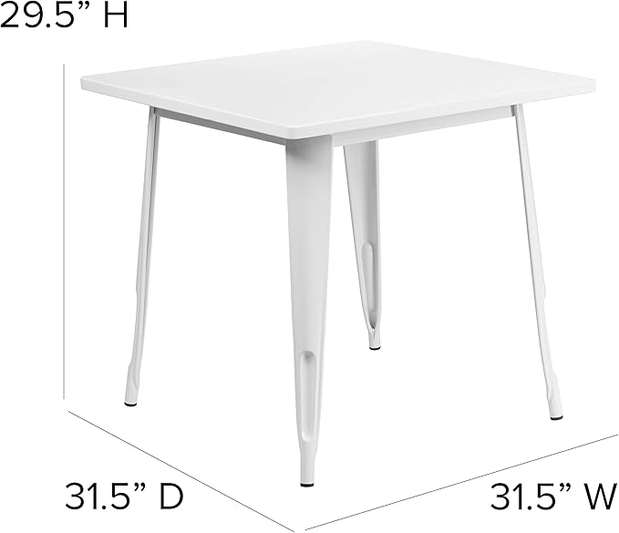 EMMA + OLIVER Commercial Grade 31.5" Square White Metal Indoor-Outdoor Table