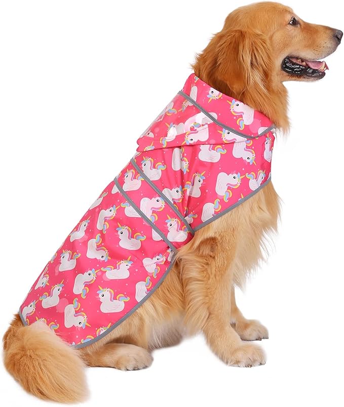 HDE Dog Raincoat with Clear Hood Rain Jacket Poncho for Small Medium Large Dogs Unicorn Ducks Pink - XXL