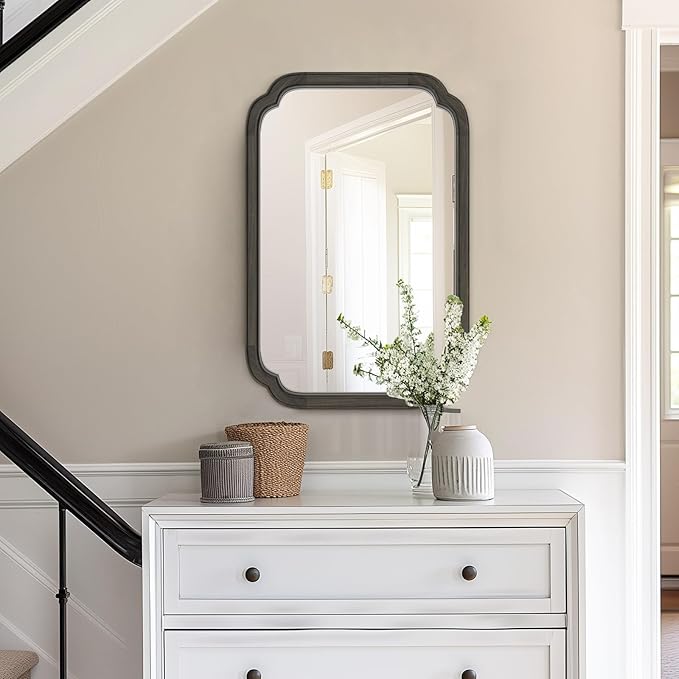 HOMECOOKIN Wood Bathroom Mirrors for Wall Mounted, 20" x 30" Rustic Wood Frame Wall Mirrors Decorative for Living Room or Bedroom Vanity Mirror (Black) A