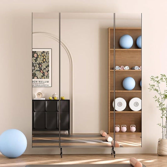 brisafe Full Length Mirror with 360° Wheels, 63"x79" Foldable Floor Mirror with Nano-Tech Shatterproof Film - Ultra-Large Mobile Mirror for Home Gym, Dance Studio & Commercial Spaces (Black)