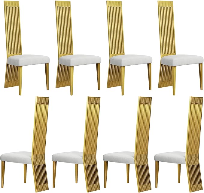 Brushed Gold Dining Chair Set of 8, High Back Kitchen Chairs,Modern Luxury Dining Chairs with Upholstered Padded Seat and Sturdy Metal Legs for Dining Room Kitchen Bedroom