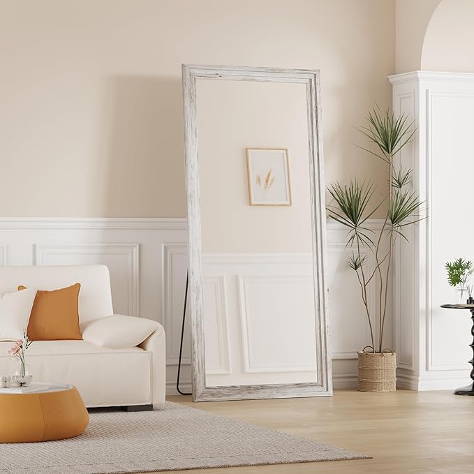 Full Length Mirror,71x32 Inch Full Length Mirror Wall Mounted,Vertical Hanging,Leaning Standing for Bedroom,Living Room,Rectangular Wooden Frame,Wood White Color.