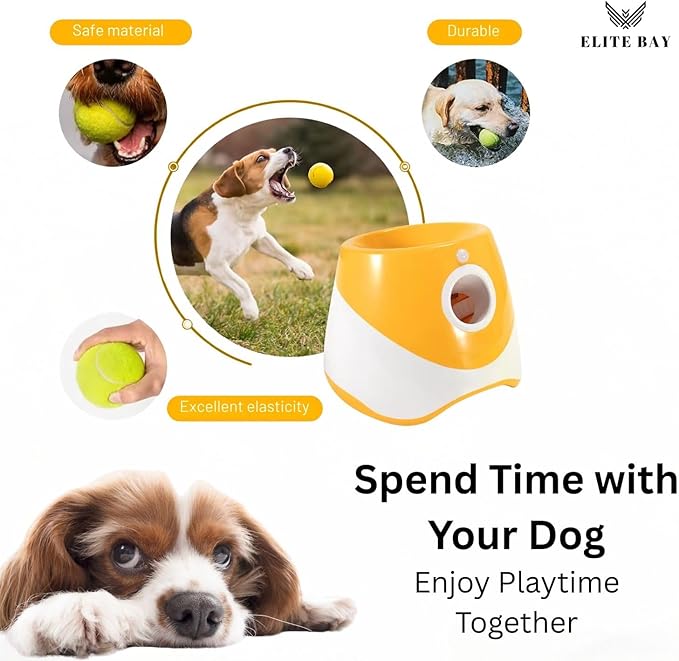 Automatic Dog Ball Thrower – Interactive Pet Toy with USB Charging | Includes 6 Soft 2-Inch Balls | Hands-Free Fetch Launcher for Small & Medium Dogs | Durable ABS Build | Orange Dog Toy