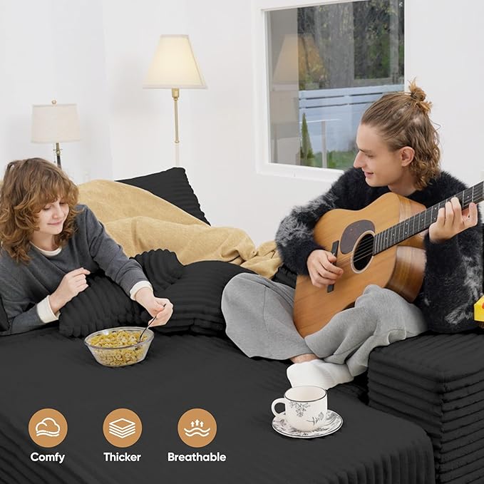 111‘’ Sectional Cloud Couches with L Shaped Chaise, Extra Large Sleeper Couch Reversible Corduroy with 8pcs Pillows for Living Room, Bedroom