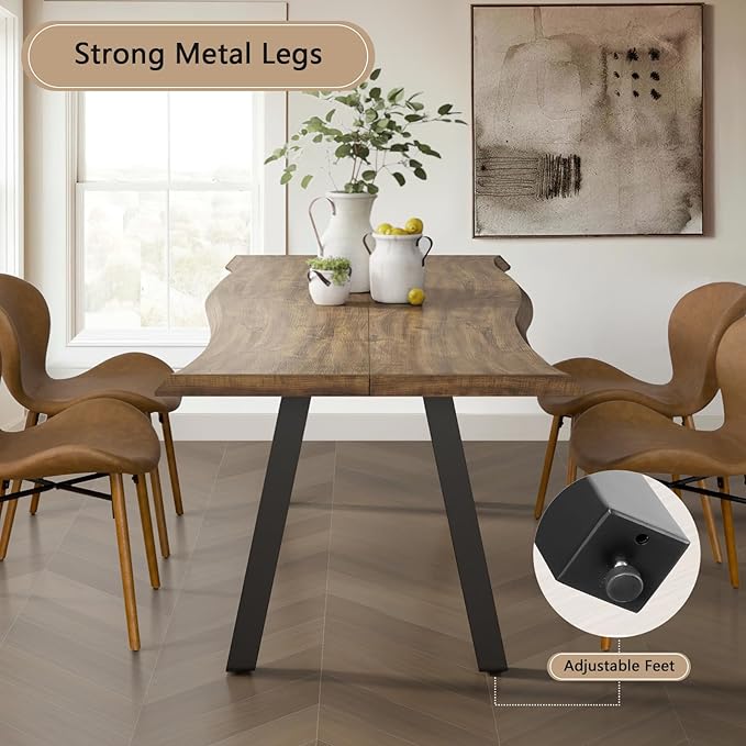 70" L Farmhouse Dining Table for 4-6, Natural Live Edge Tabletop, Large Modern Wood Kitchen Table with Metal Legs, Rectangle Rustic Dining Room Furniture, Easy Assembly & Clean (Brown, Only Table)