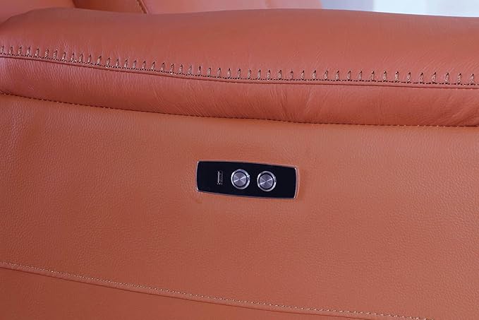 Blackjack Furniture Venice Top Grain Italian Leather Power Recliner Chair with Adjustable Headrest Modern Luxury Seating for Living Room Lounge, Camel