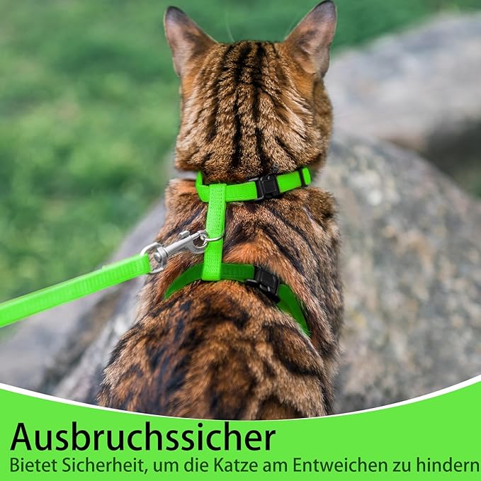 PUPTECK Adjustable Cat Harness and Leash Set Escape Proof Kitten Strap Collar for Walking Travel, Green