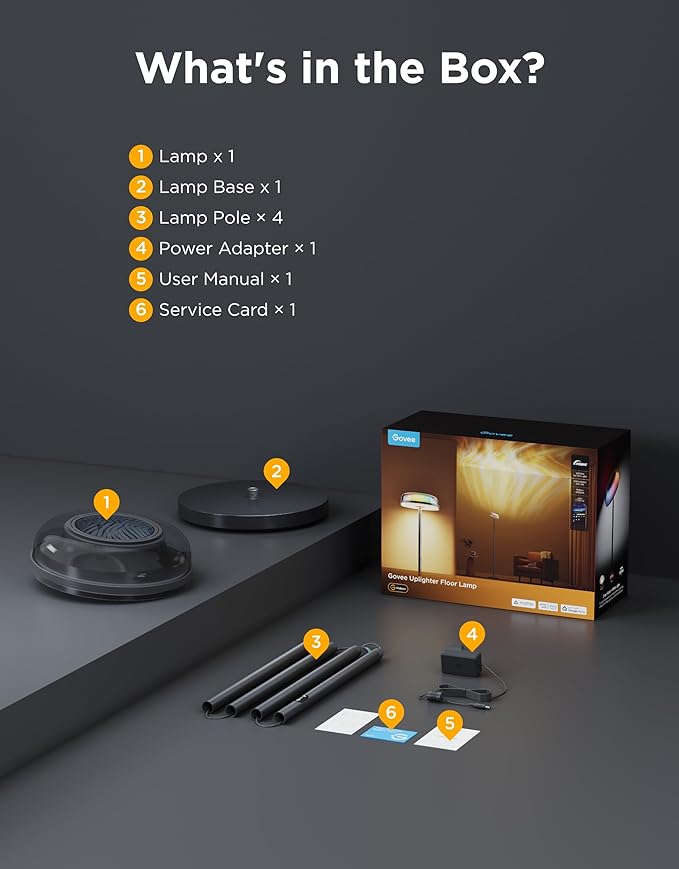 Govee Uplighter Floor Lamp for Living Room, RGBIC Ripple Projector, Floor Lamp for Bedroom Works with Matter, 215 ft² Light Area, 1000lm LED Modern Corner Floor Light, Warm Cool White Standing Lamp